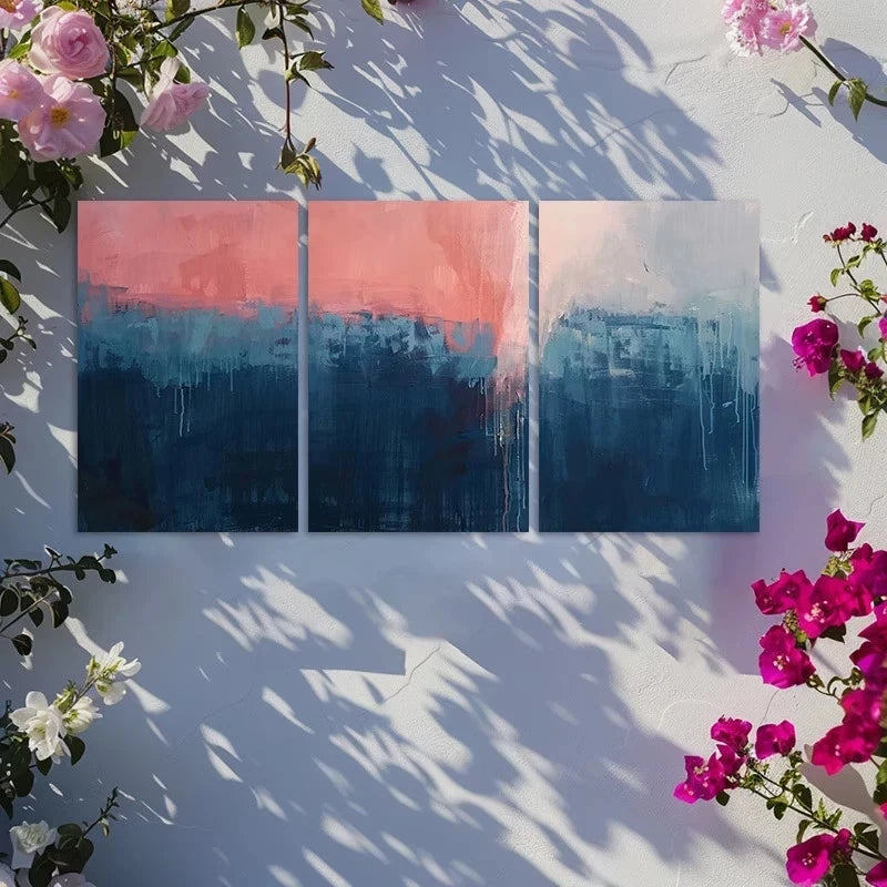 3pcs Dark Blue to Pink Gradient Abstract Design Metal Print Ready to Hang Art - Bella Home Decor