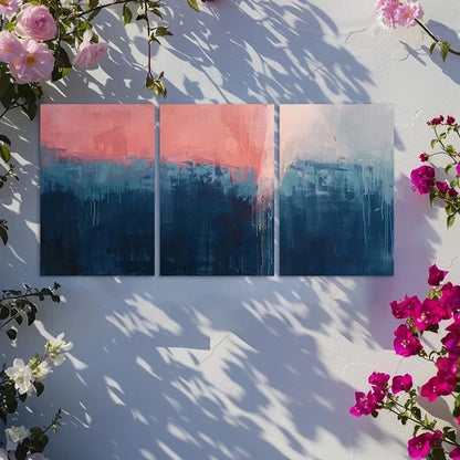 3pcs Dark Blue to Pink Gradient Abstract Design Metal Print Ready to Hang Art - Bella Home Decor