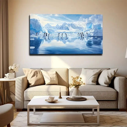 Penguins Living In Antarctica Wall Art Canvas Office Home Room Framed 120x60cm