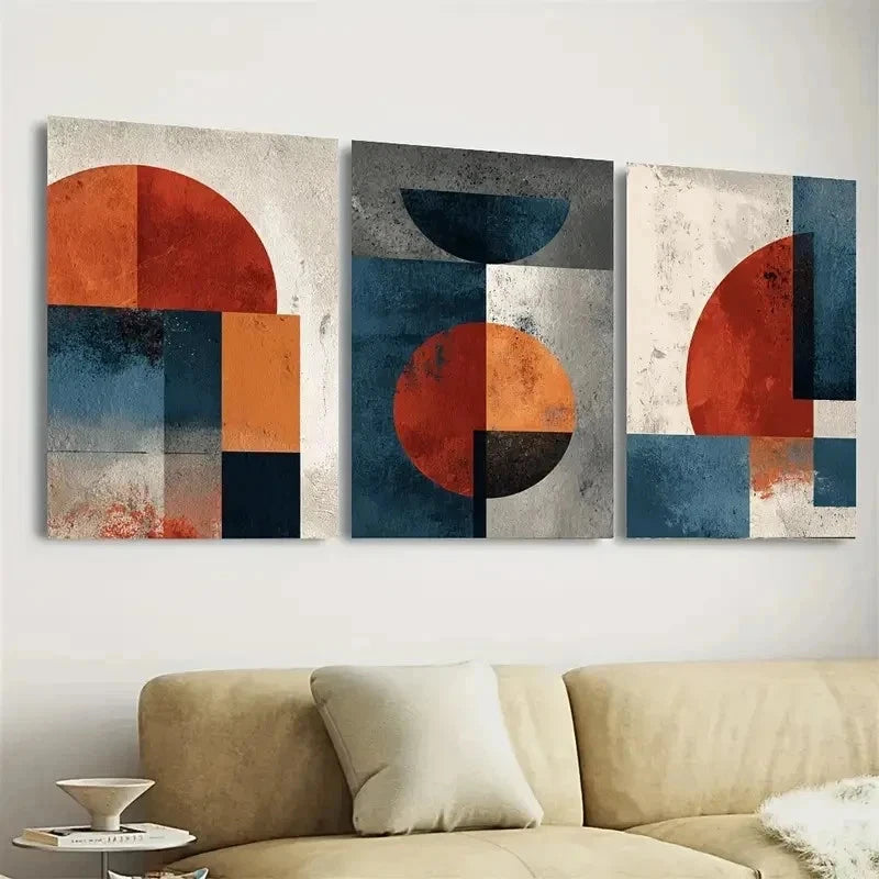 3pcs Bauhaus Geometric Century Modern Art Wall Art Set Canvas Framed 50x70cm - High Quality Print 100% Australian Made Wall Canvas Ready to Hang - Bella Home Decor