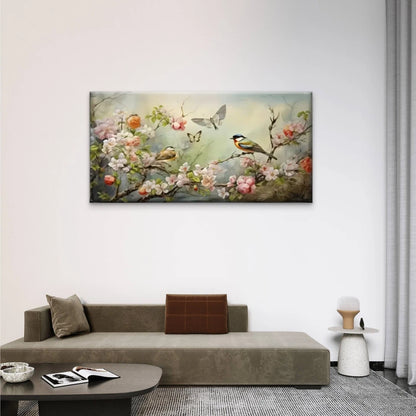 Birds And Flowers On Branch Wall Art Canvas Office Home Room Framed 120x60cm