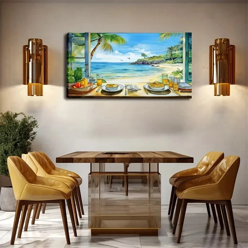 Seaside Holiday And Food Wall Art Canvas Office Home Room Framed 120x60cm
