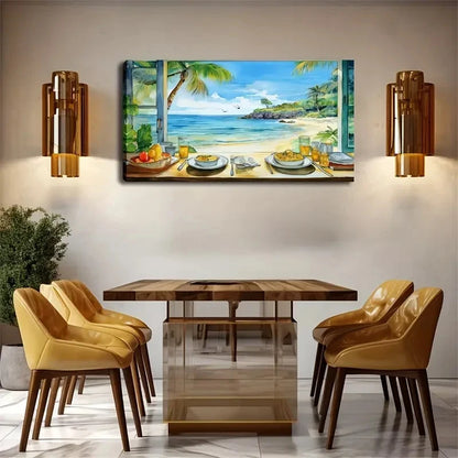 Seaside Holiday And Food Wall Art Canvas Office Home Room Framed 120x60cm