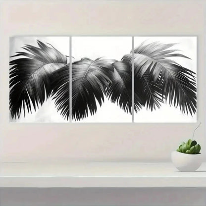 3pcs  Black & White Tropical Jungle Palm  BW Wall Art Set Canvas Framed 60x90cm - High Quality Print 100% Australian Made Wall Canvas Ready to Hang - Bella Home Decor