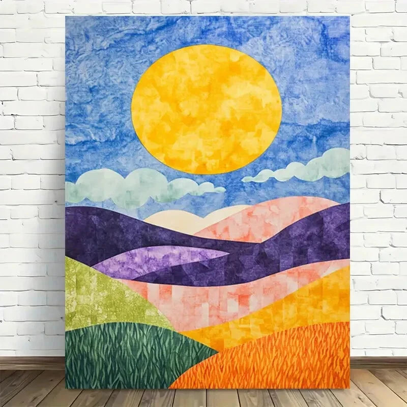 Beautiful Sunset Hills Modern Vintage Painting 40x60cm Metal Print Ready to Hang - Bella Home Decor