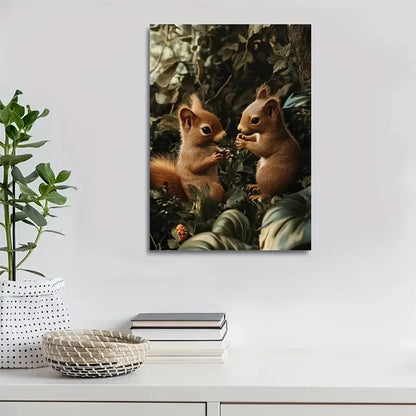 Photorealistic Squirrels in Neon Glow Painting 40x60cm Metal Print Ready to Hang - Bella Home Decor