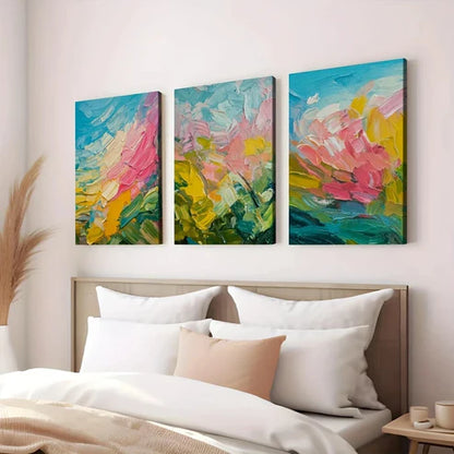 3pcs Abstract Art Blue Pink Yellow Nature Wall Art Set Canvas Unframed - High Quality Print 100% Australian Made Wall Canvas - Bella Home Decor