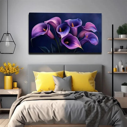 Vibrant Botanical Deep Purple Wall Art Canvas Office Home Room Framed 120x60cm