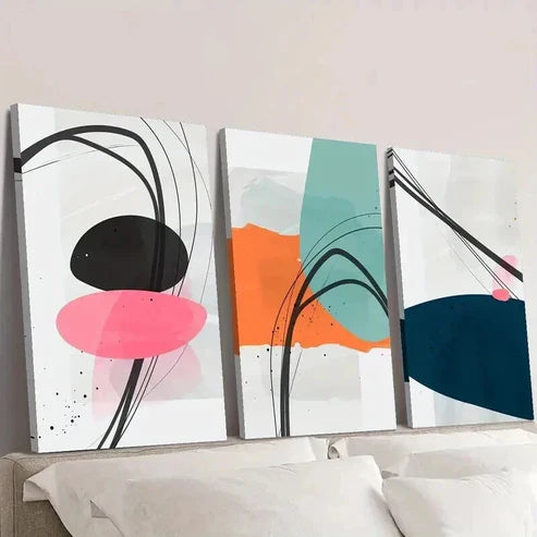 3pcs Abstract Classic Modern Geometric Wall Art Canvas Unframed - High Quality Print 100% Australian Made Wall Canvas - Bella Home Decor
