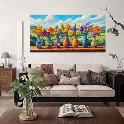Vibrant Floral Vases Colorful Wall Art Canvas Office Home Room Framed 120x60cm