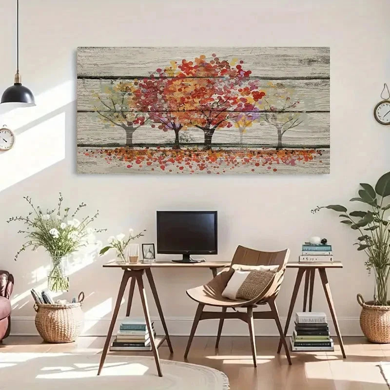 Vintage Style Landscape Maple Wall Art Canvas Office Home Room Framed 120x60cm