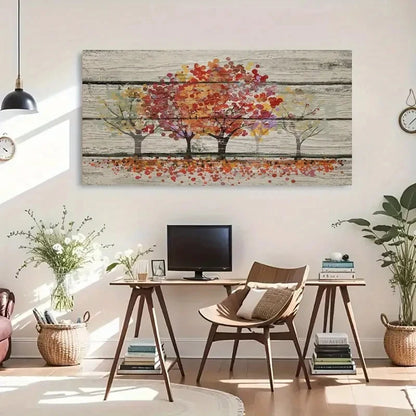 Vintage Style Landscape Maple Wall Art Canvas Office Home Room Framed 120x60cm