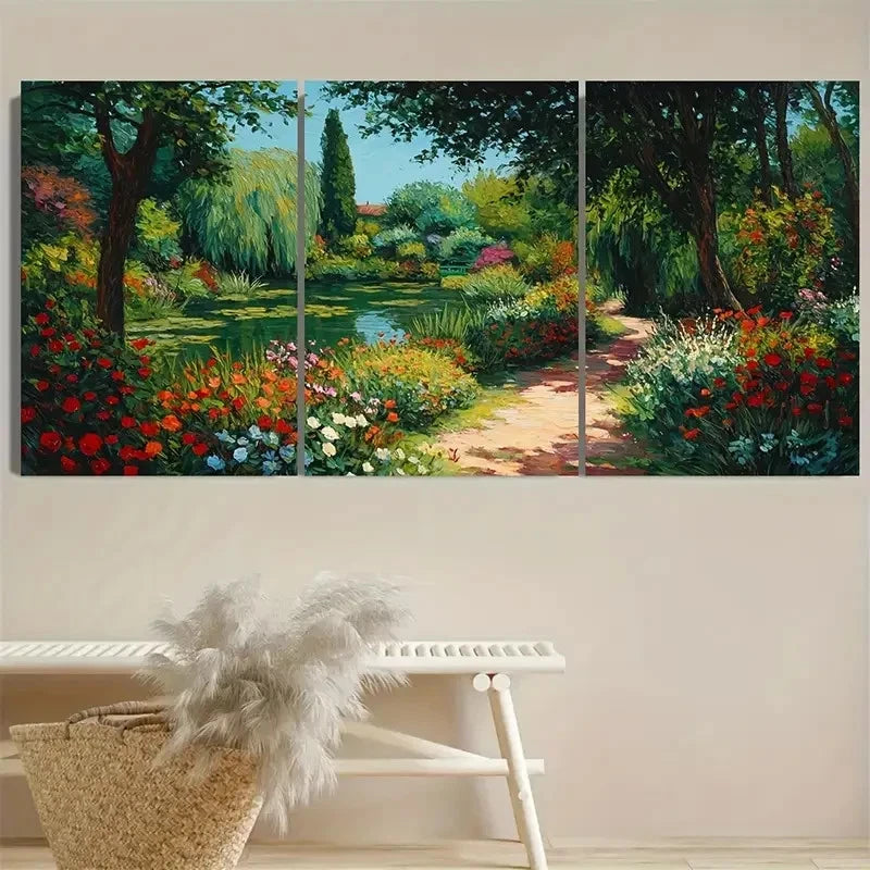 3pcs Crescent Moon Floral Botanical William Wall Art Set Canvas Framed 50x70cm - High Quality Print 100% Australian Made Wall Canvas Ready to Hang - Bella Home Decor