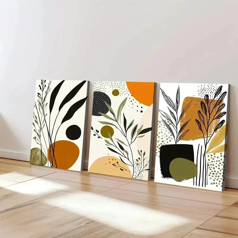 3pcs Boho Style Abstract Botanical Earth Tones Wall Art Set Canvas Framed 50x70cm - High Quality Print 100% Australian Made Wall Canvas Ready to Hang