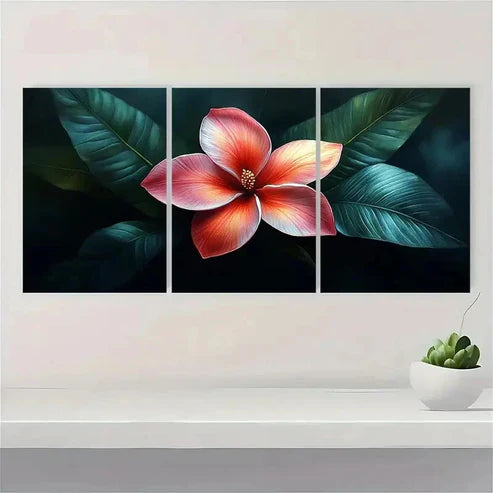 3pcs Pink Plumeria Flower Tropical Art OI Wall Art Set Canvas Unframed - High Quality Print 100% Australian Made Wall Canvas - Bella Home Decor