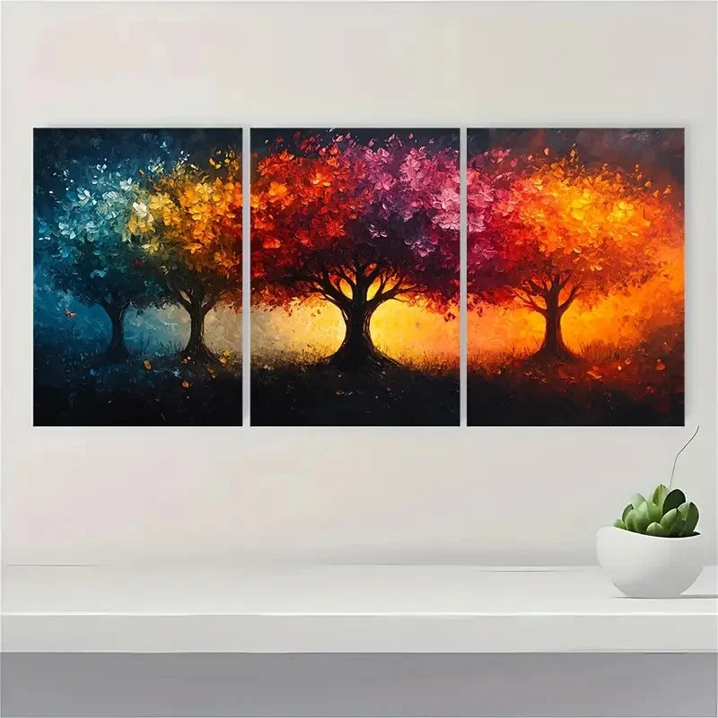 3pcs Tree Black Colorful Abstract Painting  Wall Art Set Canvas Framed 50x70cm - High Quality Print 100% Australian Made Wall Canvas Ready to Hang