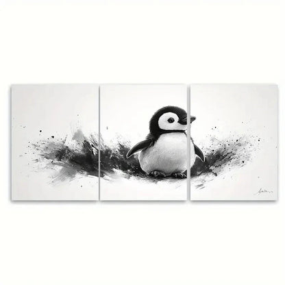 3pcs Black White Sketch Fluffy Penguin DI Wall Art Set Canvas Framed 60x90cm - High Quality Print 100% Australian Made Wall Canvas Ready to Hang - Bella Home Decor