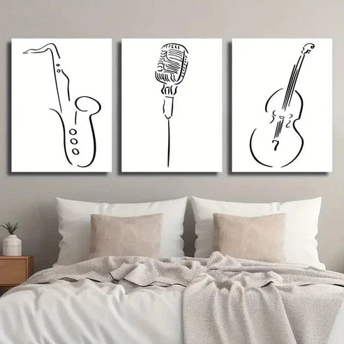 3pcs Minimalist Black White Saxophone Wall Art Canvas Unframed - High Quality Print 100% Australian Made Wall Canvas