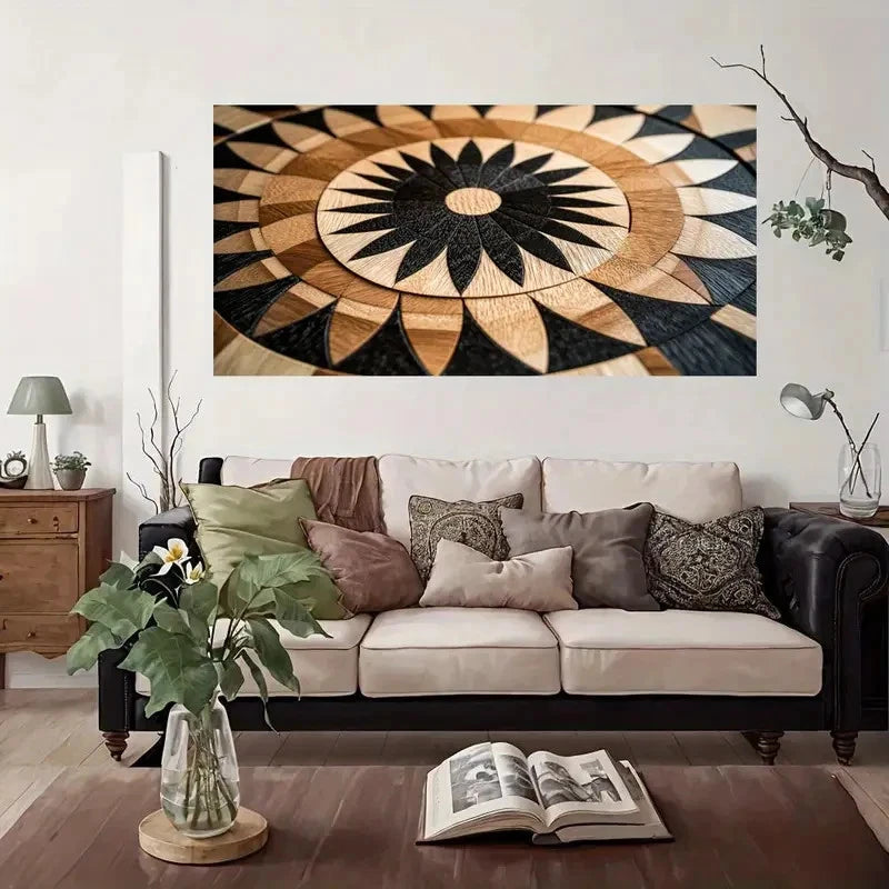 Wooden Inlay Decorative Wall Art Canvas Office Home Room Framed 120x60cm