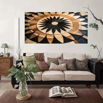 Wooden Inlay Decorative Wall Art Canvas Office Home Room Framed 120x60cm