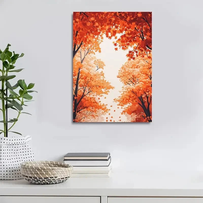 Vibrant Autumn Maple Tree Forest Scene 40x60cm Metal Print Ready to Hang - Bella Home Decor