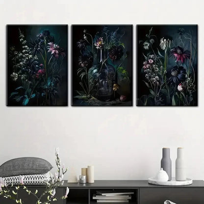 3pcs Dark Toned Vintage Botanical Prints Wall Art Set Canvas Framed 60x90cm - High Quality Print 100% Australian Made Wall Canvas Ready to Hang - Bella Home Decor