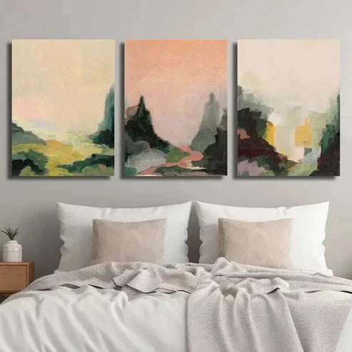 3pcs Abstract Retro Forest Landscape Wall Art Set Canvas Unframed - High Quality Print 100% Australian Made Wall Canvas - Bella Home Decor