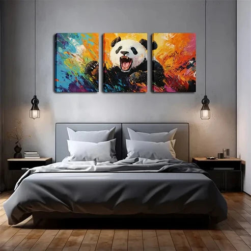 3pcs colorful fantasy world of Giant Panda Wall Art Set Canvas Unframed - High Quality Print 100% Australian Made Wall Canvas - Bella Home Decor