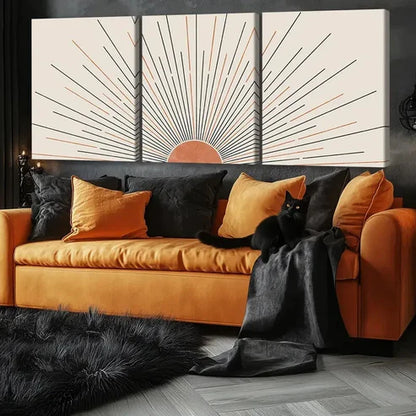 3pcs Sunshine Radiant Fantasy Modern Black Lines Wall Art Canvas Unframed - High Quality Print 100% Australian Made Wall Canvas