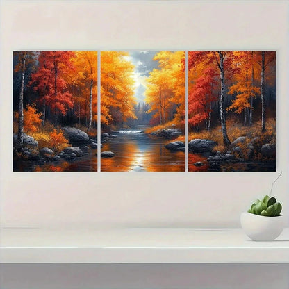 3pcs Vibrant Forest Stream Colorful Floral Wall Art Set Canvas Framed 40x60cm - High Quality Print 100% Australian Made Wall Canvas Ready to Hang