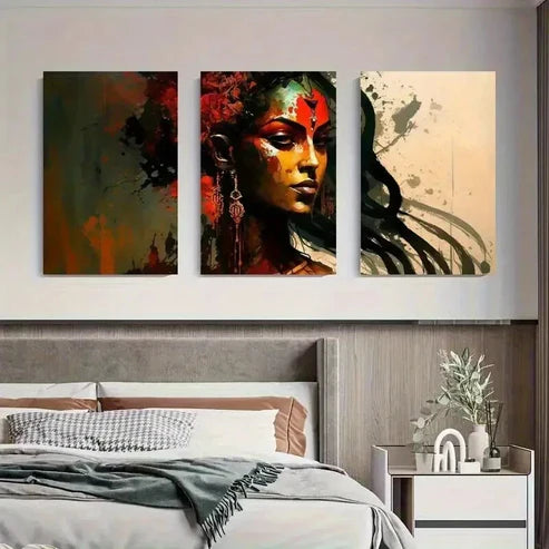 3pcs Abstract Woman Modern Vibrant Perfect Wall Art Set Canvas Unframed - High Quality Print 100% Australian Made Wall Canvas - Bella Home Decor