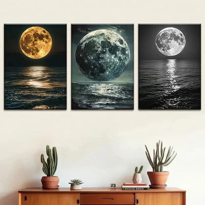 3pcs Night View Planet Ocean Mural Perfect Wall Art Set Canvas Framed 50x70cm - High Quality Print 100% Australian Made Wall Canvas Ready to Hang - Bella Home Decor