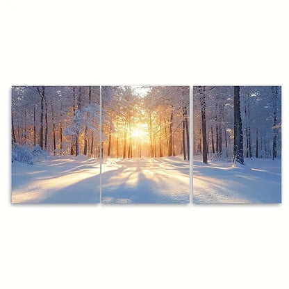 3pcs Sunlit Snow Covered Trees Print ER  Wall Art Set Canvas Framed 40x60cm - High Quality Print 100% Australian Made Wall Canvas Ready to Hang