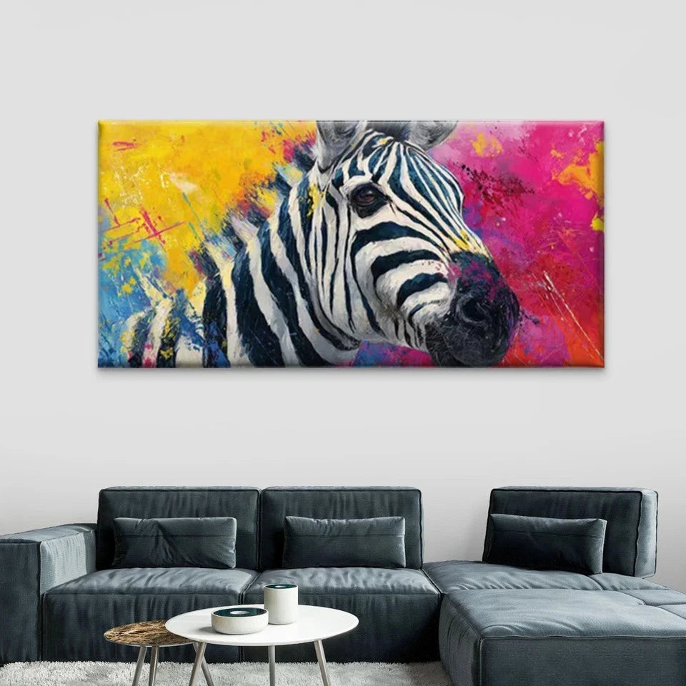 Zebra Abstract Animal Wall Art Canvas Office Home Room Framed 120x60cm