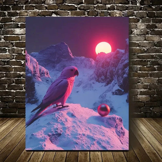 Realistic Parrot & Snowy Mountain Scene Painting 40x60cm Metal Print Ready to Hang - Bella Home Decor