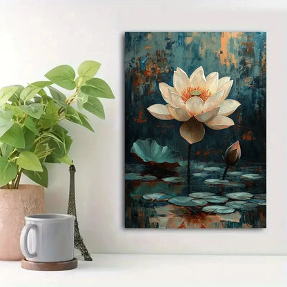 Beautiful Serene Blue & Orange Hues Painting 40x60cm Metal Print Ready to Hang - Bella Home Decor
