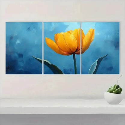 3pcs  Vibrant Blue & Yellow Floral  OK      Wall Art Set Canvas Framed 60x90cm - High Quality Print 100% Australian Made Wall Canvas Ready to Hang - Bella Home Decor