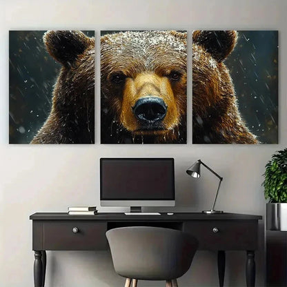 3pcs Grizzly Bear Impasto Animal Perfect Wall Art Set Canvas Framed 50x70cm - High Quality Print 100% Australian Made Wall Canvas Ready to Hang