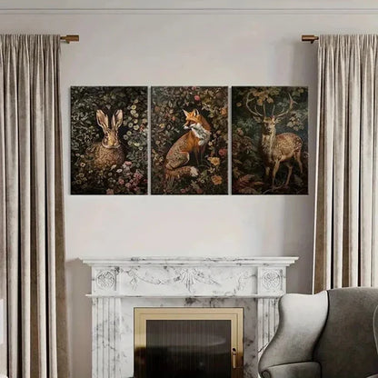 3pcs Rabbit Fox & Sika Deer Paintings Wall Art Wall Art Canvas Unframed - High Quality Print 100% Australian Made Wall Canvas