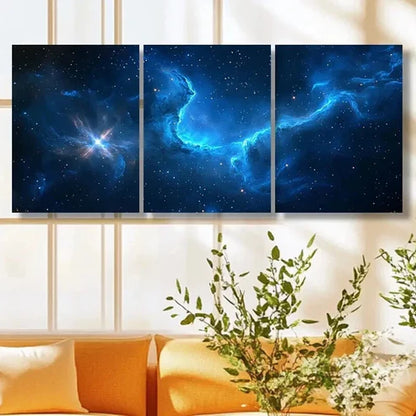 3pcs Galaxy Decor with Milky Way & PlanetsArt Set Canvas Unframed - High Quality Print 100% Australian Made Wall Canvas - Bella Home Decor
