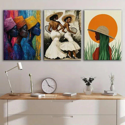 3pcs Abstract Figure Green White Lady Blue Gold Wall Art Set Canvas Unframed - High Quality Print 100% Australian Made Wall Canvas - Bella Home Decor