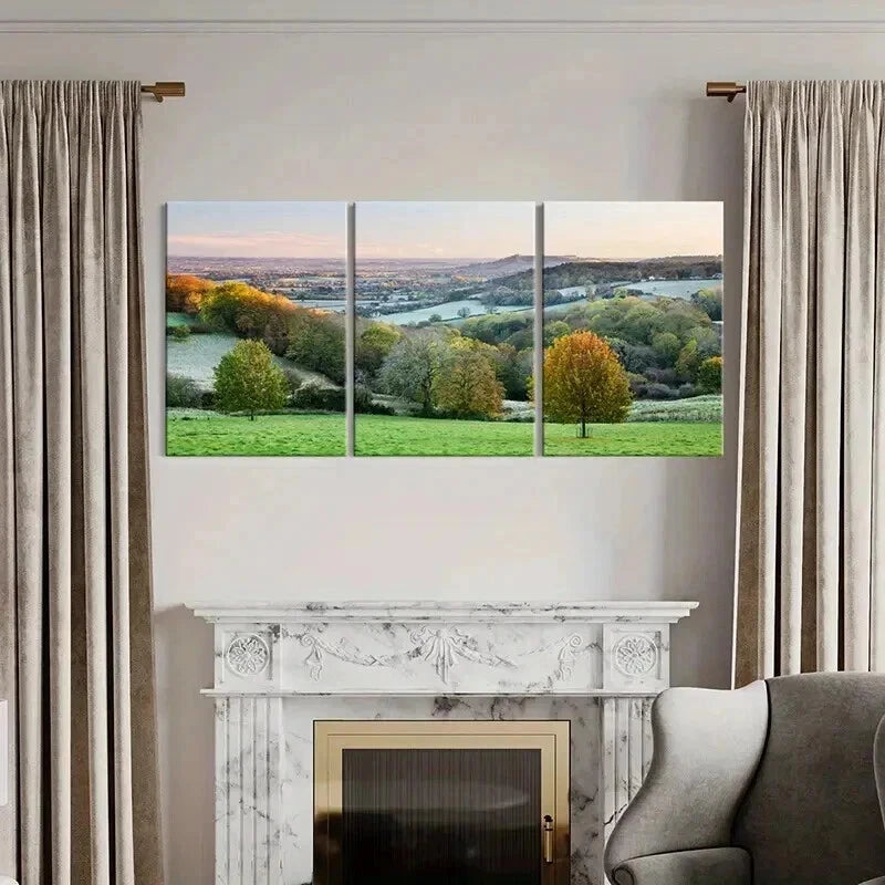 3pcs Rolling Hills Trees and Sunlit Meadows Wall Art Set Canvas Framed 40x60cm - High Quality Print 100% Australian Made Wall Canvas Ready to Hang - Bella Home Decor