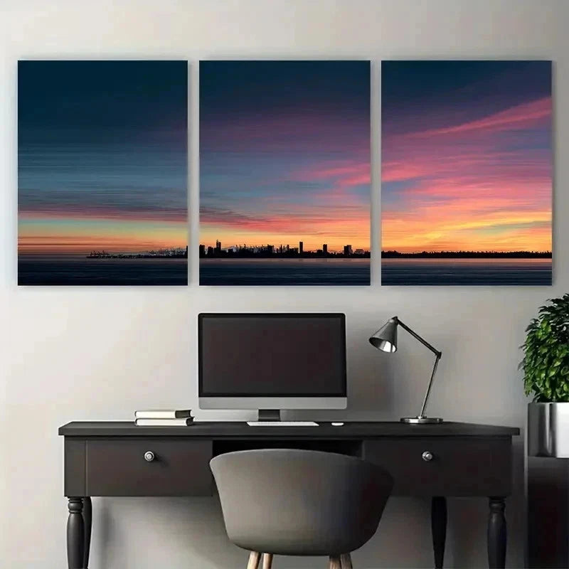 3pcs Ferry Dusk Nature Dark Perfect Wall Art Set Canvas Framed 50x70cm - High Quality Print 100% Australian Made Wall Canvas Ready to Hang