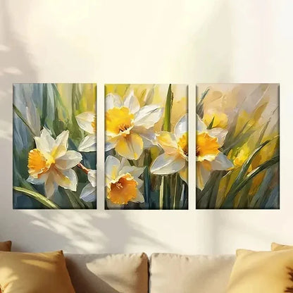 3pcs Vibrant Daffodil Floral Painting Wall Art Canvas Unframed – High Quality Print 100% Australian Made Wall Canvas