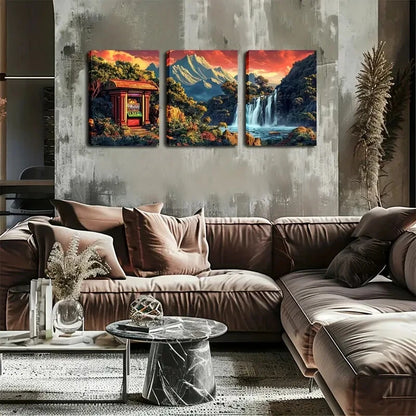 3pcs Waterfall Pavilion Modern Décor Perfect Wall Art Set Canvas Framed 40x60cm - High Quality Print 100% Australian Made Wall Canvas Ready to Hang - Bella Home Decor