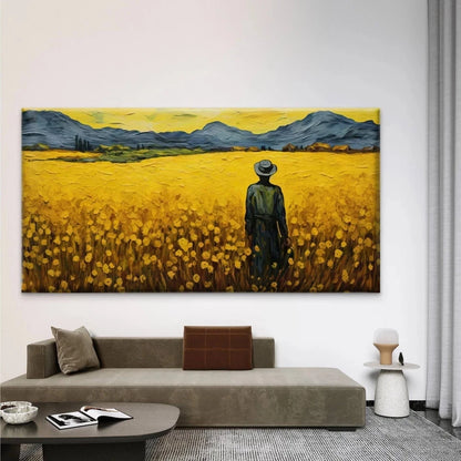 Van Gogh-Inspired Yellow Field Wall Art Canvas Office Home Room Framed 120x60cm
