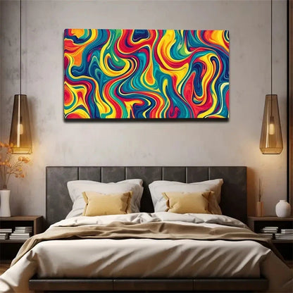 Vibrant Dynamic Color Swirls Wall Art Canvas Office Home Room Framed 120x60cm