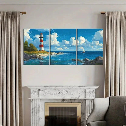 3pcs Australian Cape Moreton Lighthouse  Wall Art Set Canvas Framed 40x60cm - High Quality Print 100% Australian Made Wall Canvas Ready to Hang - Bella Home Decor