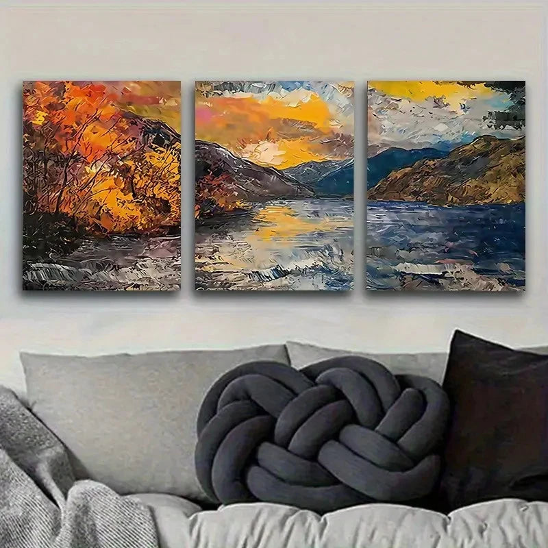 3pcs Autumn Mountain Landscape Wall Art Set Canvas Framed 50x70cm - High Quality Print 100% Australian Made Wall Canvas Ready to Hang - Bella Home Decor