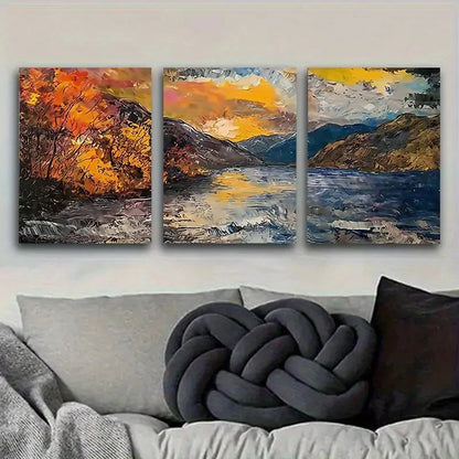 3pcs Autumn Mountain Landscape Wall Art Set Canvas Framed 50x70cm - High Quality Print 100% Australian Made Wall Canvas Ready to Hang - Bella Home Decor
